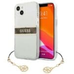 Guess GUHCP13SKB4GBR Brown Strap Charm Transparent Kryt iPhone 13 Mini