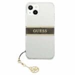 Guess GUHCP13SKB4GBR Brown Strap Charm Transparent Kryt iPhone 13 Mini