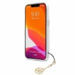 Guess GUHCP13SKB4GBR Brown Strap Charm Transparent Kryt iPhone 13 Mini