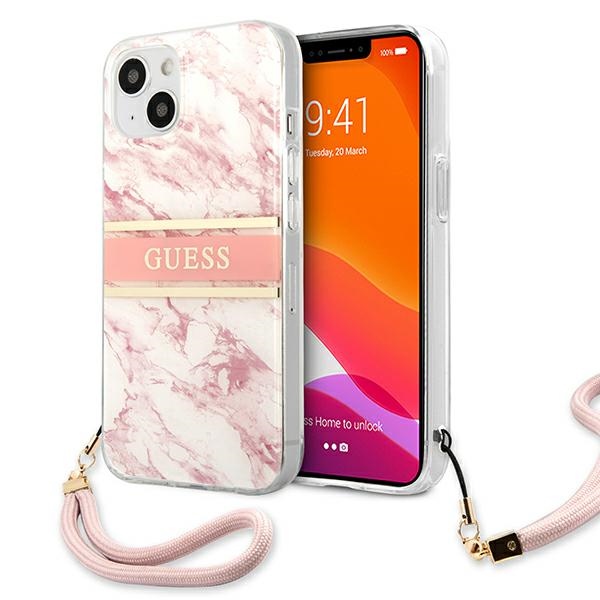 Guess GUHCP13SKMABPI Pink Hardcase Marble Strap Collection Kryt iPhone 13 Mini