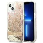 Guess GUHCP13SLFLSD Gold Paisley Liquid Glitter Kryt iPhone 13 Mini