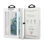 Guess GUHCP13SLFLSN Green Flower Liquid Glitter Kryt iPhone 13 Mini