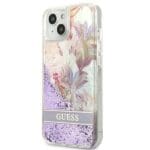 Guess GUHCP13SLFLSU Purple Flower Liquid Glitter Kryt iPhone 13 Mini