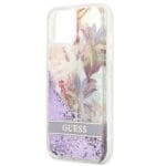 Guess GUHCP13SLFLSU Purple Flower Liquid Glitter Kryt iPhone 13 Mini