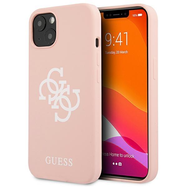 Guess GUHCP13SLS4GWPI Pink Silicone 4G Logo Kryt iPhone 13 Mini