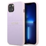 Guess GUHCP13SPSASBPU Purple Saffiano Hot Stamp & Metal Logo Kryt iPhone 13 Mini