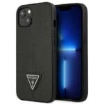 Guess GUHCP13SPSATLK Black SaffianoTriangle Logo Kryt iPhone 13 Mini