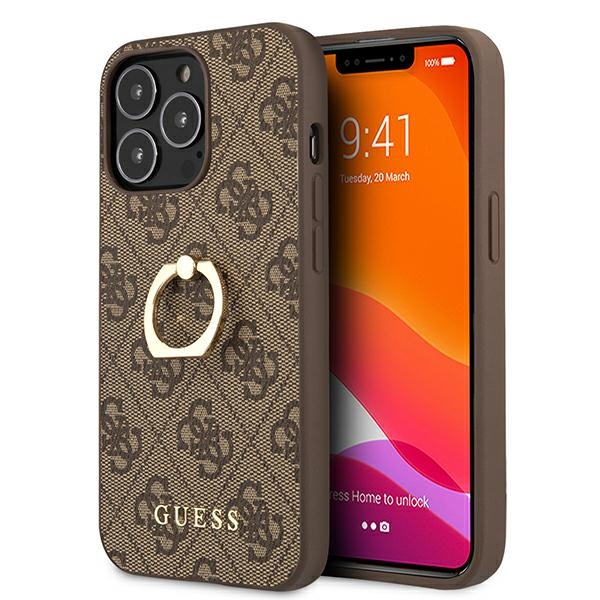 Guess GUHCP13X4GMRBR Brown 4G With Ring Stand Kryt iPhone 13 Pro Max