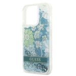 Guess GUHCP13XLFLSN Green Flower Liquid Glitter Kryt iPhone 13 Pro Max