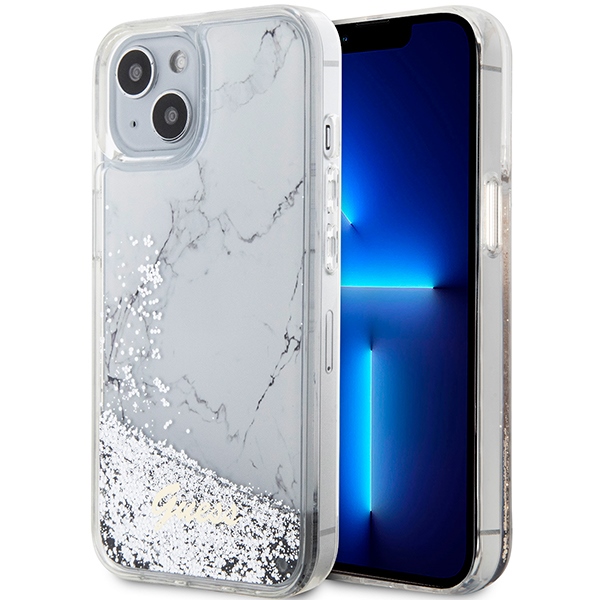 Guess GUHCP14SLCSGSGH White Hardcase Liquid Glitter Marble Kryt iPhone 14