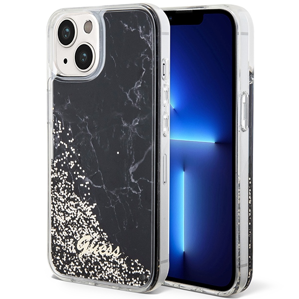 Guess GUHCP14SLCSGSGK Black Hardcase Liquid Glitter Marble Kryt iPhone 14