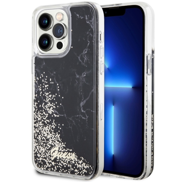 Guess GUHCP14XLCSGSGK Black Hardcase Liquid Glitter Marble Kryt iPhone 14 Pro Max