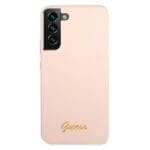 Guess GUHCS22MLSLMGPP Pink Silicone Script Metal Logo Kryt Samsung S22 Plus