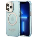 Guess GUHMP13LHTCMB Blue Gold Outline Translucent MagSafe Kryt iPhone 13 Pro