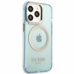 Guess GUHMP13LHTCMB Blue Gold Outline Translucent MagSafe Kryt iPhone 13 Pro