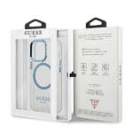 Guess GUHMP13LHTRMB Blue Metal Outline Magsafe Kryt iPhone 13 Pro