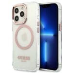 Guess GUHMP13LHTRMP Pink Metal Outline Magsafe Kryt iPhone 13 Pro