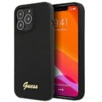 Guess GUHMP13LLSLMGBK Black Silicone Script Gold Logo Kryt iPhone 13 Pro