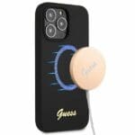 Guess GUHMP13LLSLMGBK Black Silicone Script Gold Logo Kryt iPhone 13 Pro