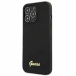 Guess GUHMP13LLSLMGBK Black Silicone Script Gold Logo Kryt iPhone 13 Pro