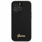 Guess GUHMP13LLSLMGBK Black Silicone Script Gold Logo Kryt iPhone 13 Pro