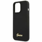 Guess GUHMP13LLSLMGBK Black Silicone Script Gold Logo Kryt iPhone 13 Pro