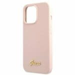 Guess GUHMP13LLSLMGLP Light Pink Silicone Script Gold Logo Magsafe Kryt iPhone 13 Pro