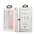 Guess GUHMP13LLSLMGLP Light Pink Silicone Script Gold Logo Magsafe Kryt iPhone 13 Pro