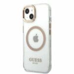 Guess GUHMP13MHTRMD Gold Metal Outline Magsafe Kryt iPhone 13