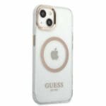 Guess GUHMP13MHTRMD Gold Metal Outline Magsafe Kryt iPhone 13