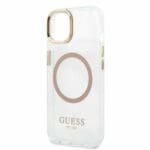 Guess GUHMP13MHTRMD Gold Metal Outline Magsafe Kryt iPhone 13