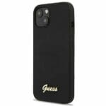 Guess GUHMP13MLSLMGBK Black Silicone Script Gold Logo Kryt iPhone 13