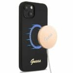 Guess GUHMP13MLSLMGBK Black Silicone Script Gold Logo Kryt iPhone 13