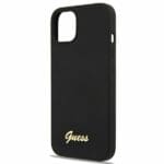 Guess GUHMP13MLSLMGBK Black Silicone Script Gold Logo Kryt iPhone 13