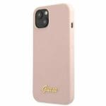 Guess GUHMP13MLSLMGLP Light Pink Silicone Script Gold Logo Magsafe Kryt iPhone 13
