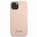 Guess GUHMP13MLSLMGLP Light Pink Silicone Script Gold Logo Magsafe Kryt iPhone 13