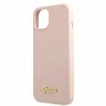 Guess GUHMP13MLSLMGLP Light Pink Silicone Script Gold Logo Magsafe Kryt iPhone 13