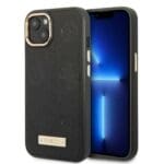 Guess GUHMP13MSAPSTK Black Peony Logo Plate MagSafe Kryt iPhone 13