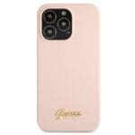 Guess GUHMP13XLSLMGLP Light Pink Hardcase Silicone Script Gold Logo Magsafe Kryt iPhone 13 Pro Max