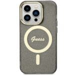 Guess GUHMP14LHCMCGK Black Hardcase Glitter Gold MagSafe Kryt iPhone 14 Pro