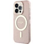 Guess GUHMP14LHCMCGP Pink Hardcase Glitter Gold MagSafe Kryt iPhone 14 Pro