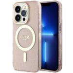 Guess GUHMP14LHCMCGP Pink Hardcase Glitter Gold MagSafe Kryt iPhone 14 Pro