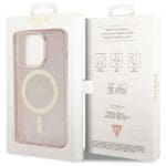 Guess GUHMP14LHCMCGP Pink Hardcase Glitter Gold MagSafe Kryt iPhone 14 Pro