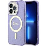 Guess GUHMP14LHCMCGU Purple Hardcase Glitter Gold MagSafe Kryt iPhone 14 Pro