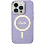 Guess GUHMP14LHCMCGU Purple Hardcase Glitter Gold MagSafe Kryt iPhone 14 Pro