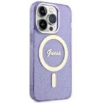 Guess GUHMP14LHCMCGU Purple Hardcase Glitter Gold MagSafe Kryt iPhone 14 Pro