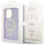 Guess GUHMP14LHCMCGU Purple Hardcase Glitter Gold MagSafe Kryt iPhone 14 Pro