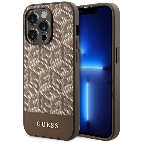 Guess GUHMP14LHGCFSEW Brown Hardcase GCube Stripes MagSafe Kryt iPhone 14 Pro