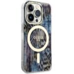 Guess GUHMP14LHLEOPWB Blue Hardcase Leopard MagSafe Kryt iPhone 14 Pro