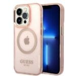 Guess GUHMP14LHTCMP Pink Gold Outline Translucent MagSafe Kryt iPhone 14 Pro